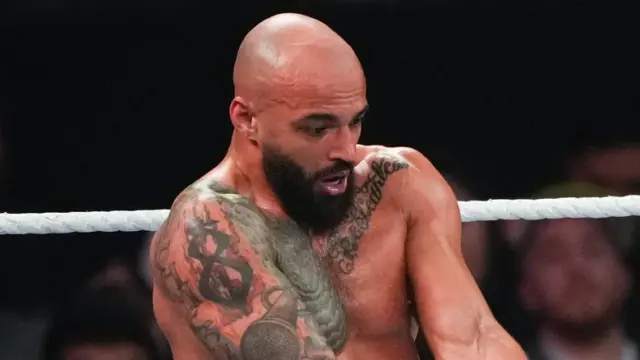 HOUSTON, TEXAS - MARCH 11: Ricochet reacts during his match at WWE Monday Night RAW at Toyota Center on March 11, 2024 in Houston, Texas. (Photo by Alex Bierens de Haan/Getty Images)