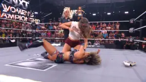 Wren Sinclair Attacks Kelani Jordan with Kendo Stick After WWE NXT Women’s Title Match
